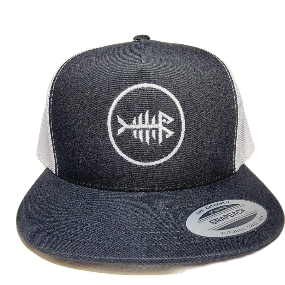 Fish Bones Mesh Snapback Embroidered Flat Bill Trucker Hat Cap